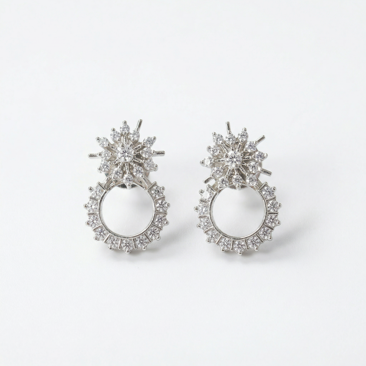 Silver diamond studded sunflower earrings