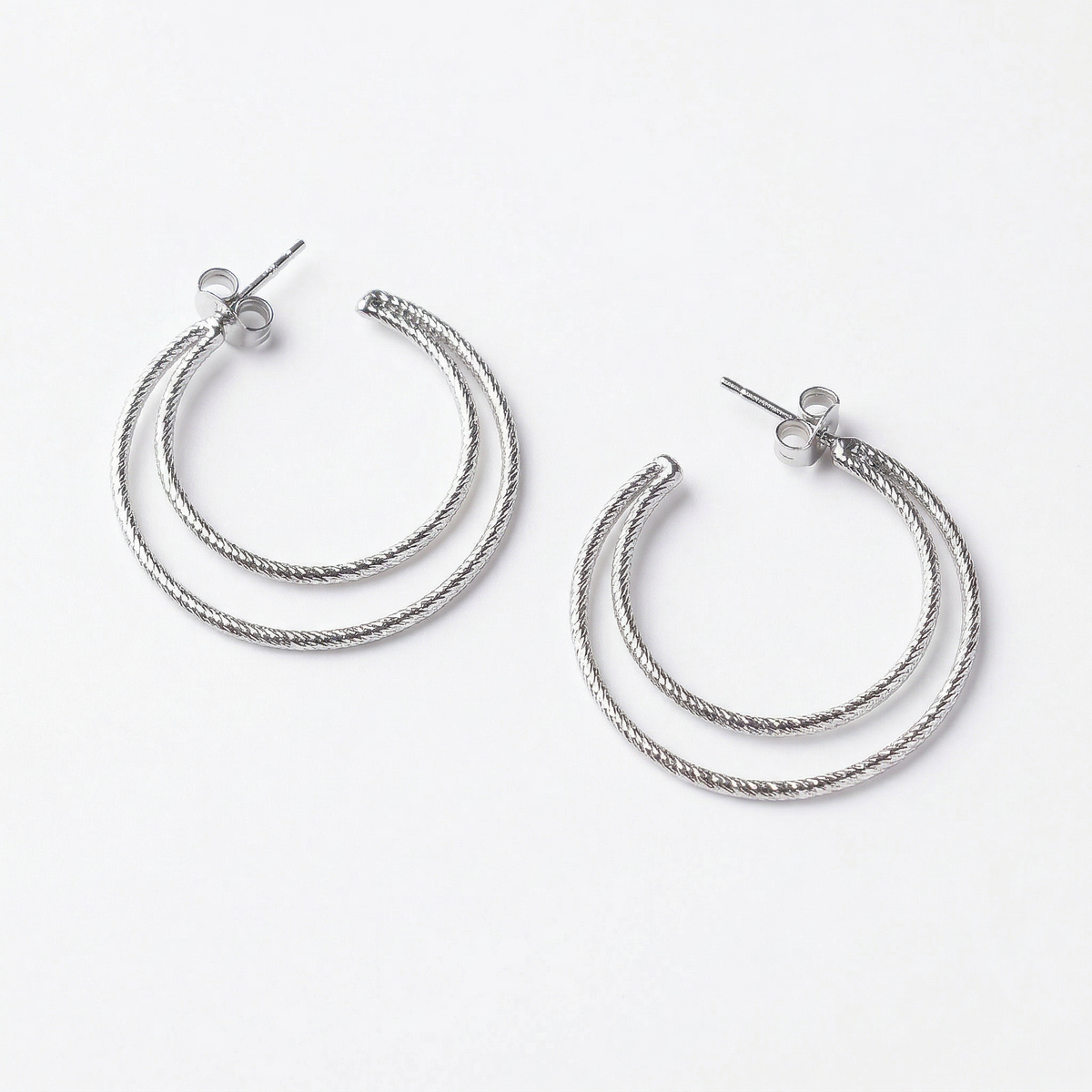 Silver italian double loops earrings