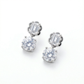 Silver solitaire round and rectangle stud earrings