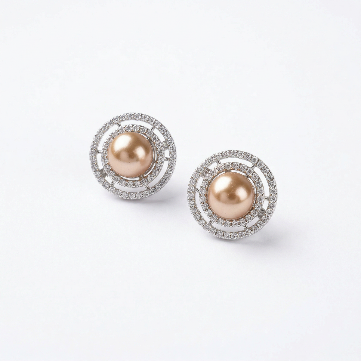 Silver brown diamond studded heavy tops earrings